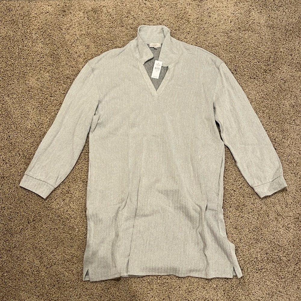 NWT Loft Women’s Size XL Gray Pattern Collared Dress
